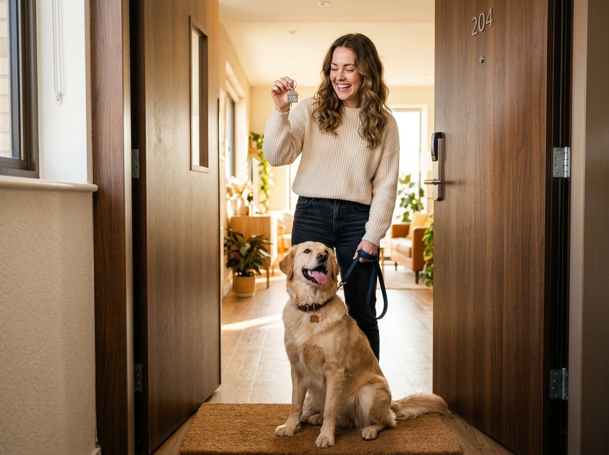 Happy pet parent moving into apartment with verified ESA dog